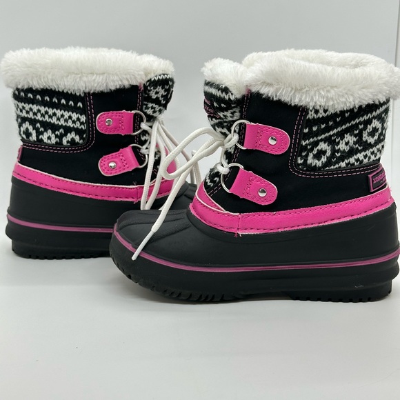 London Fog Toddler Girls Black and Pink Faux Fur Winter Snow Boots Size 9 - Picture 5 of 7